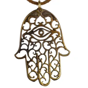 Hamsa Iridescent Pendant Necklace on Adjustable Natural Fiber Cord