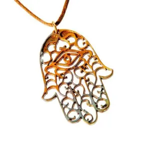 Hamsa Large Iridescent Pendant Necklace on Adjustable Natural Fiber Cord (Wholesale)