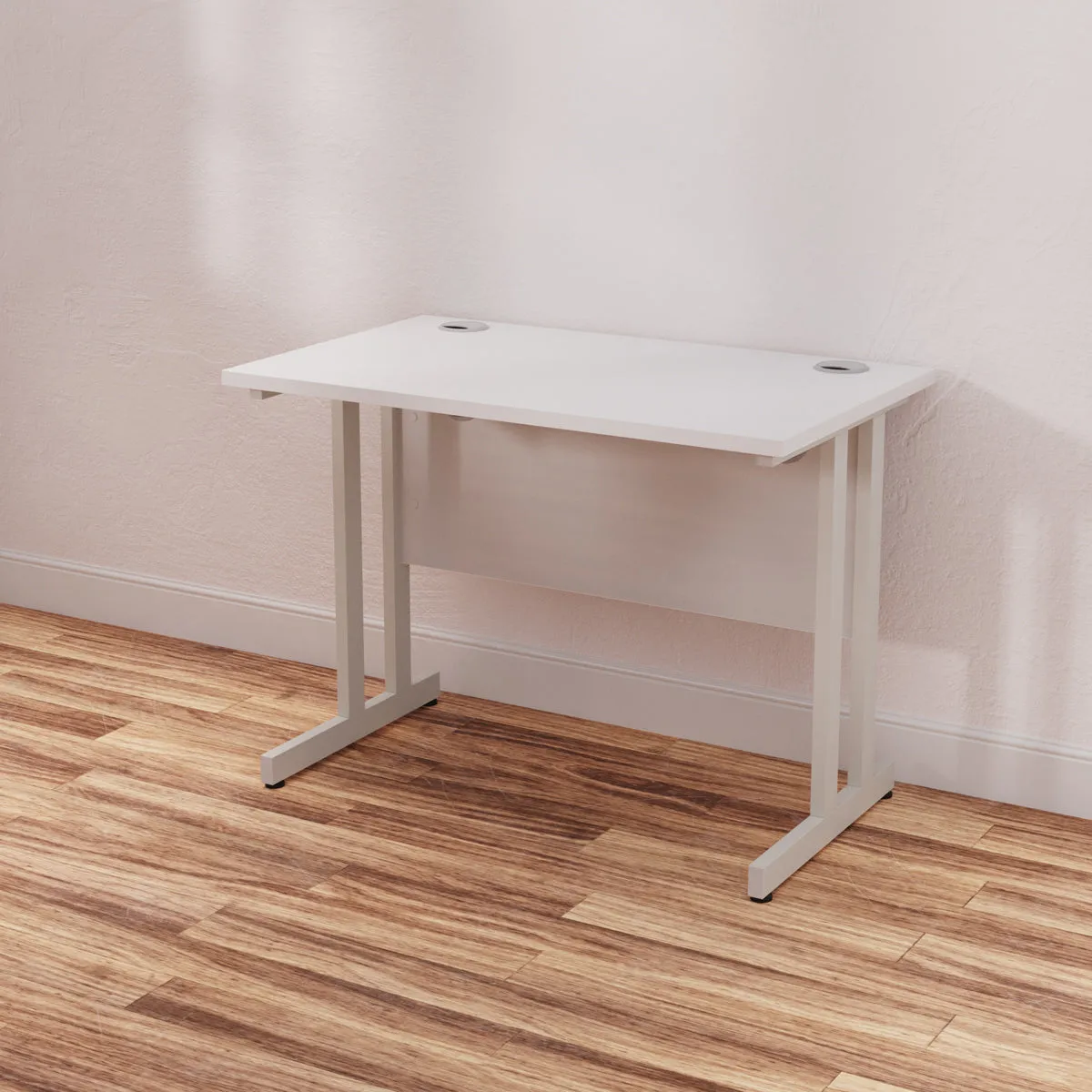 Impulse 1000mm Slimline Desk Cantilever Leg - MFC Rectangular Table, Self-Assembly, 5-Year Guarantee, 1000x600 Top, Silver/White/Black Frame