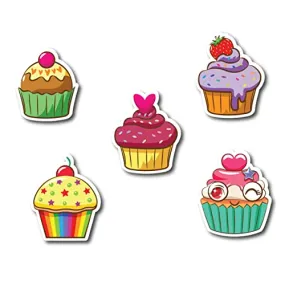 ISEE 360® 5 PCs Cupcake Food Wooden Fridge Magnets for Gift and Home Decoration Multicolored L X H 6 x 7 Cms