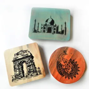 IVEI Wooden Magnets � Taj Mahal, India Gate, Peacock Print � Fridge Magnet � Innovative Magnets for Home and Kitchen Decoration - Independence Day Gifts (Set of 3)