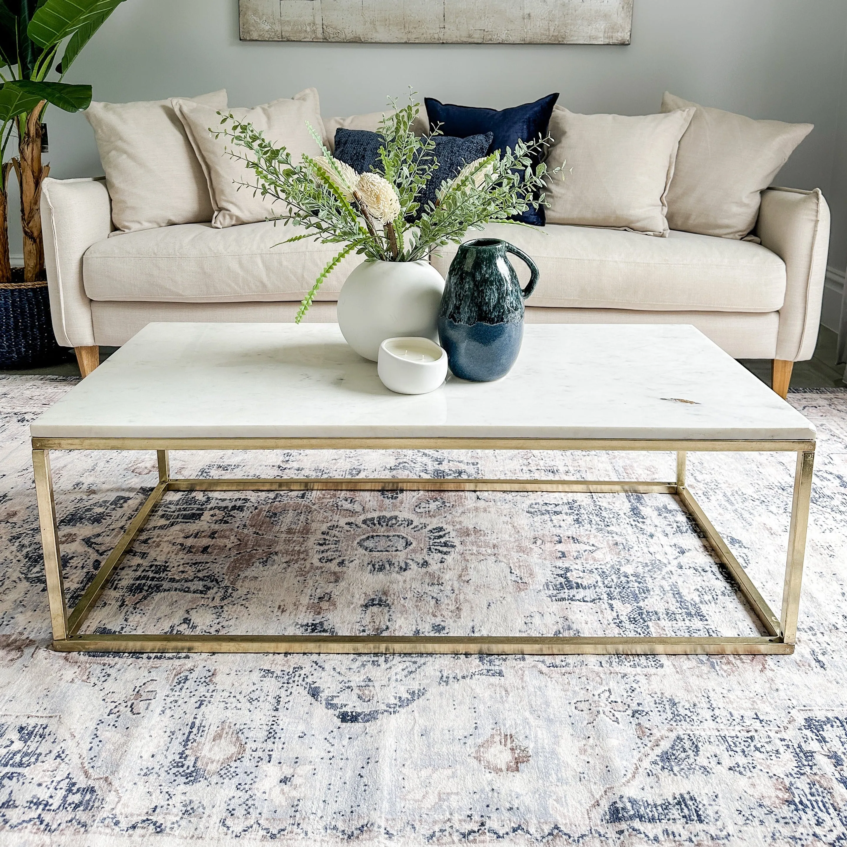 Jal Marble Top Gold Legs Large Coffee Table