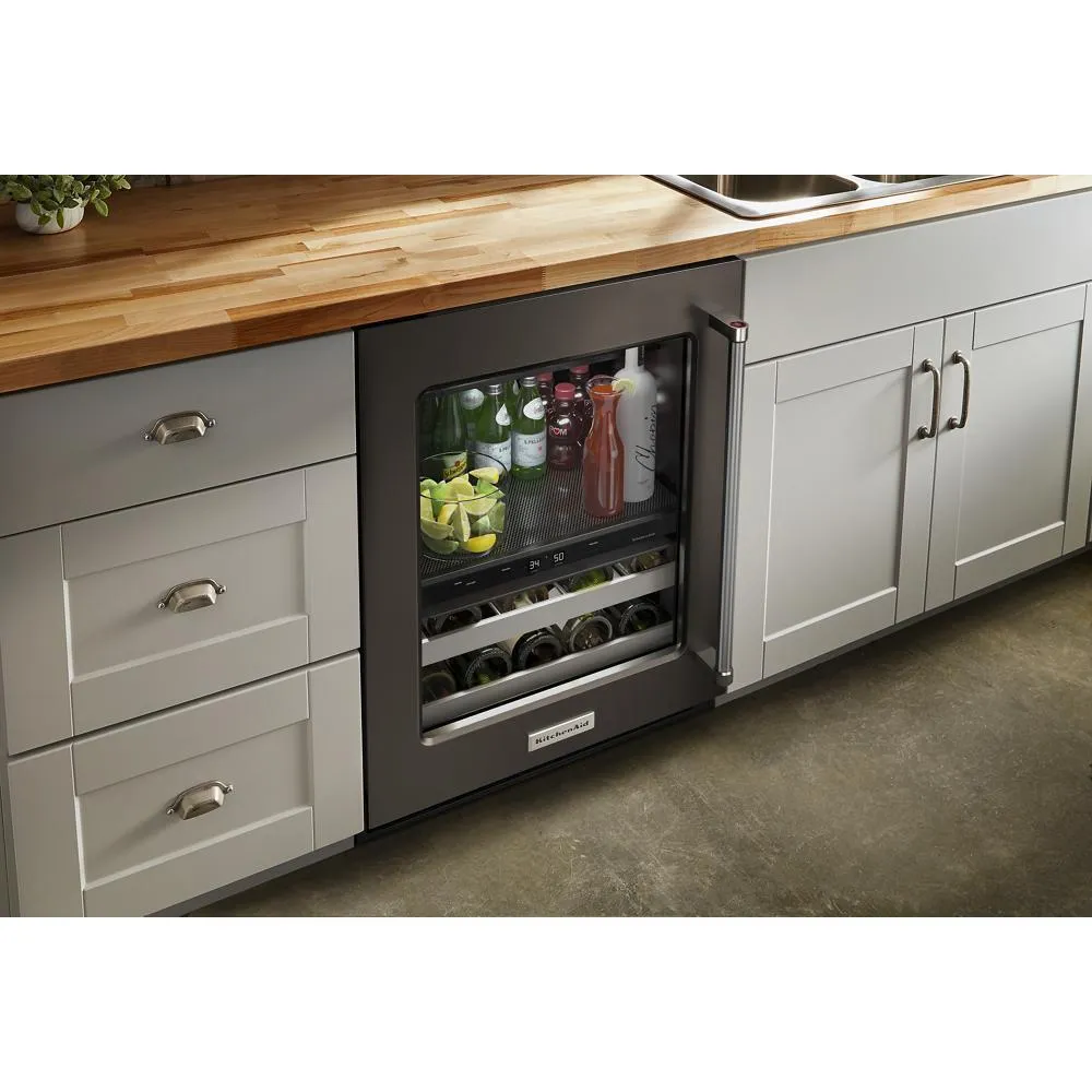 Kitchenaid KUBL314KBS 24" Beverage Center with Glass Door and Metal-Front Racks and PrintShield™ Finish