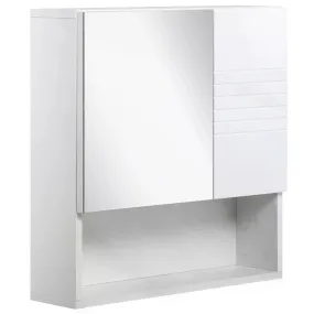 kleankin Bathroom Mirror Cabinet, Wall Mount Storage Cabinet with Double Door, Adjustable Shelf, 54cm x 15cm x 55cm, White