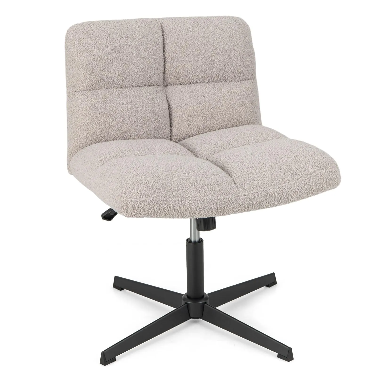 KOMFOTT Criss Cross Chair, Faux Fur Armless Cross Legged Office Desk Chair, Height Adjustable Computer Swivel Task Chair