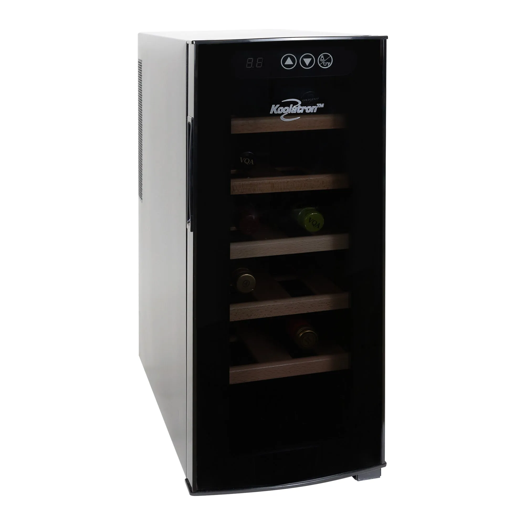 Koolatron Deluxe 12 Bottle Wine Cooler with Beech Wood Racks, Black, Thermoelectric Wine Fridge, 1 cu. ft. Freestanding Wine Cellar, Red, White and Sparkling Wine Storage for Kitchen or Home Bar