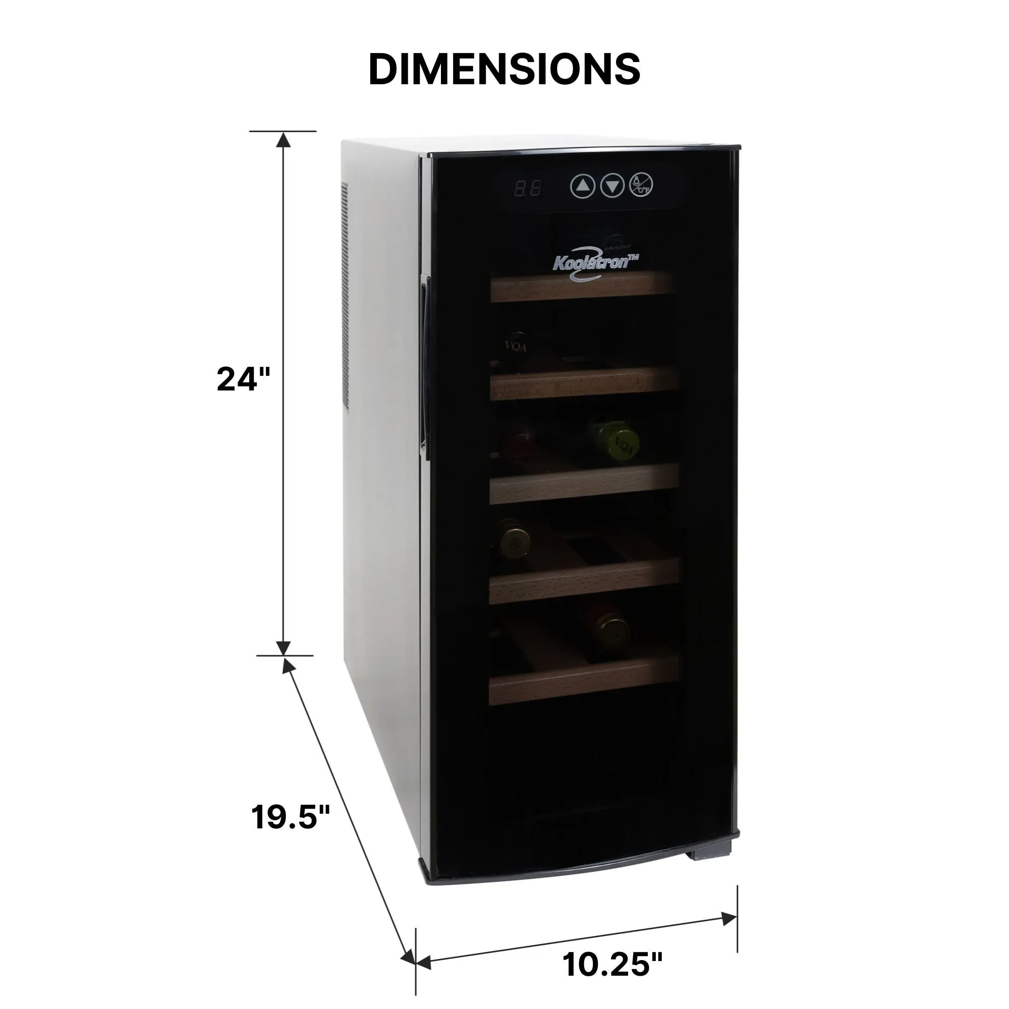 Koolatron Deluxe 12 Bottle Wine Cooler with Beech Wood Racks, Black, Thermoelectric Wine Fridge, 1 cu. ft. Freestanding Wine Cellar, Red, White and Sparkling Wine Storage for Kitchen or Home Bar