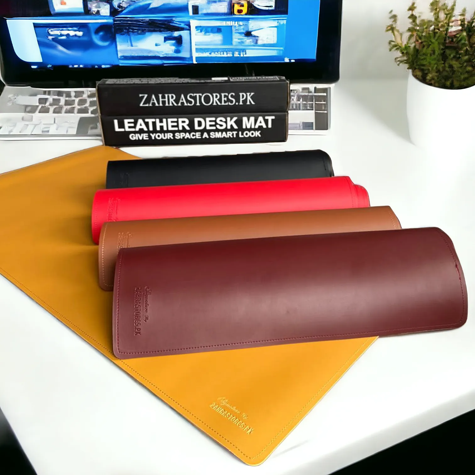 Leather Non-Slip Desk Protector Mat with Box