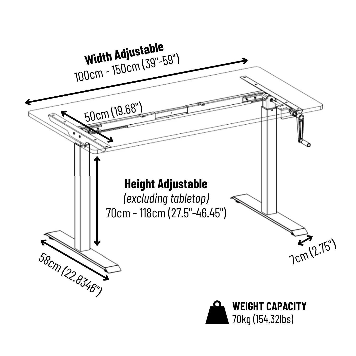 Manual Crank Desk with Table Top Options