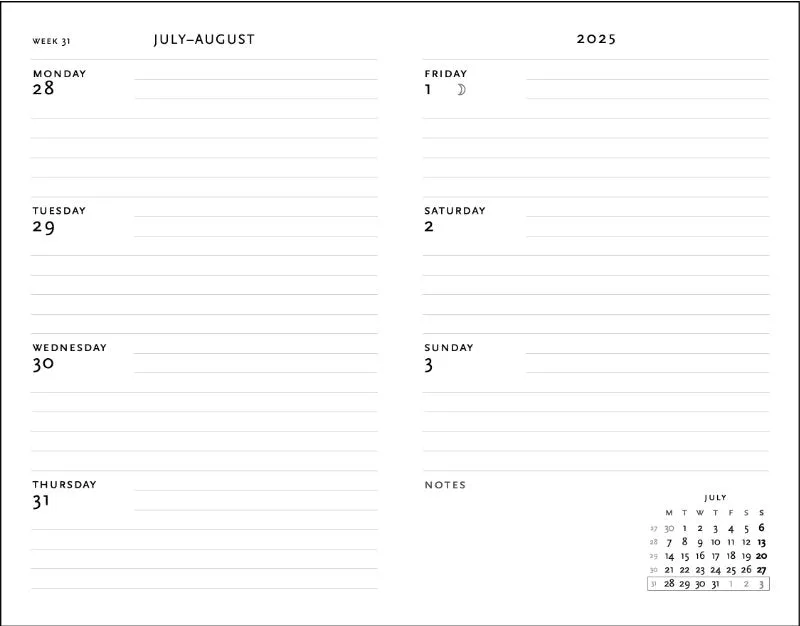 Michelangelo, Handwriting Midi Horizontal 12-month Hardcover Week Planner 2025