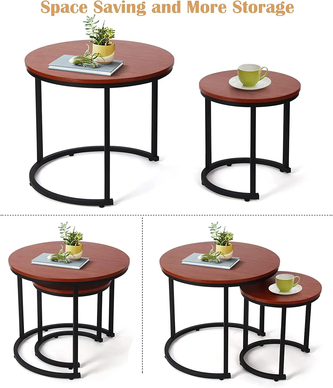 Modern Round Nesting Tables with Metal Frame (Set of 2)