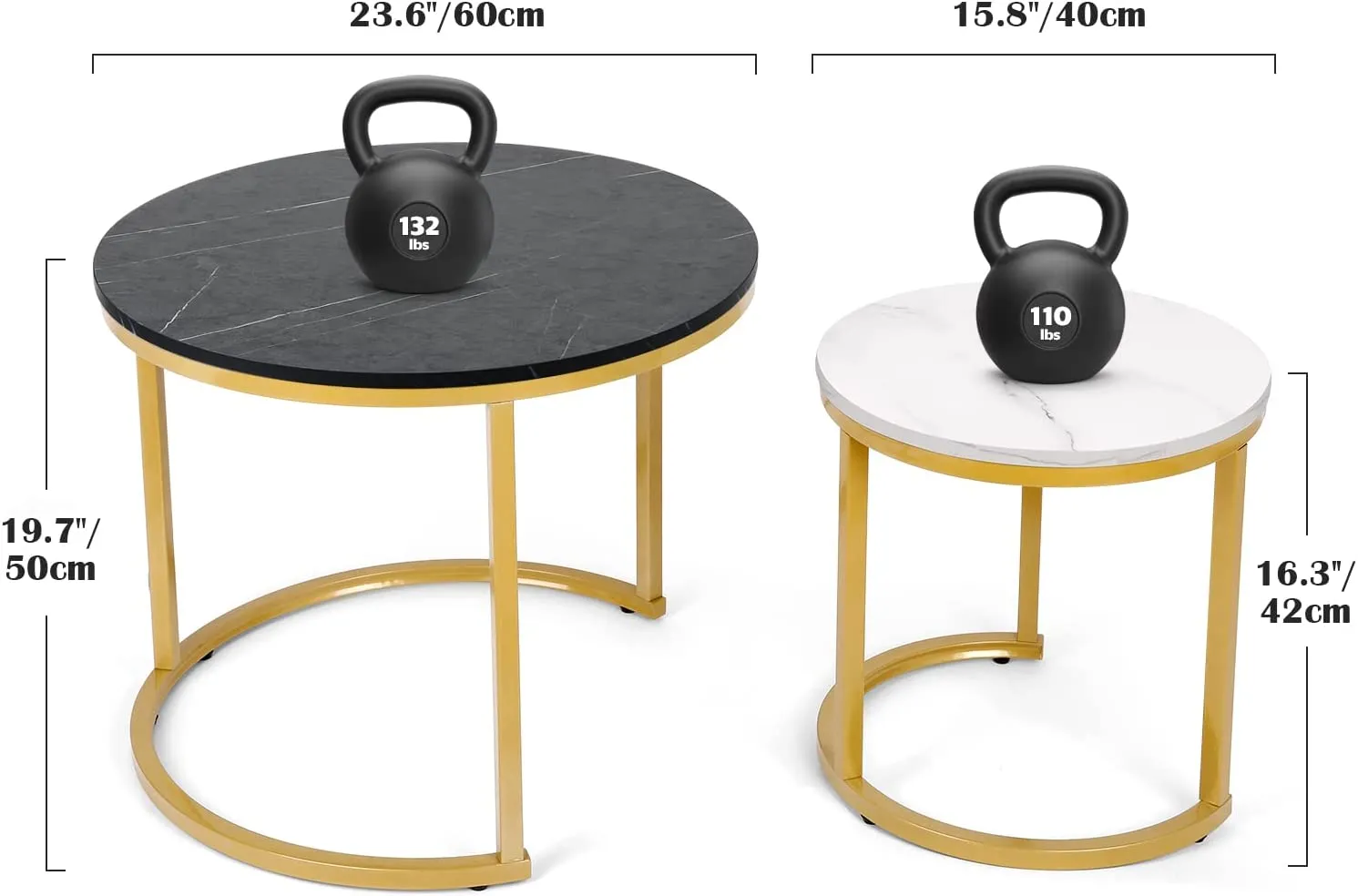 Modern Round Nesting Tables with Metal Frame (Set of 2)