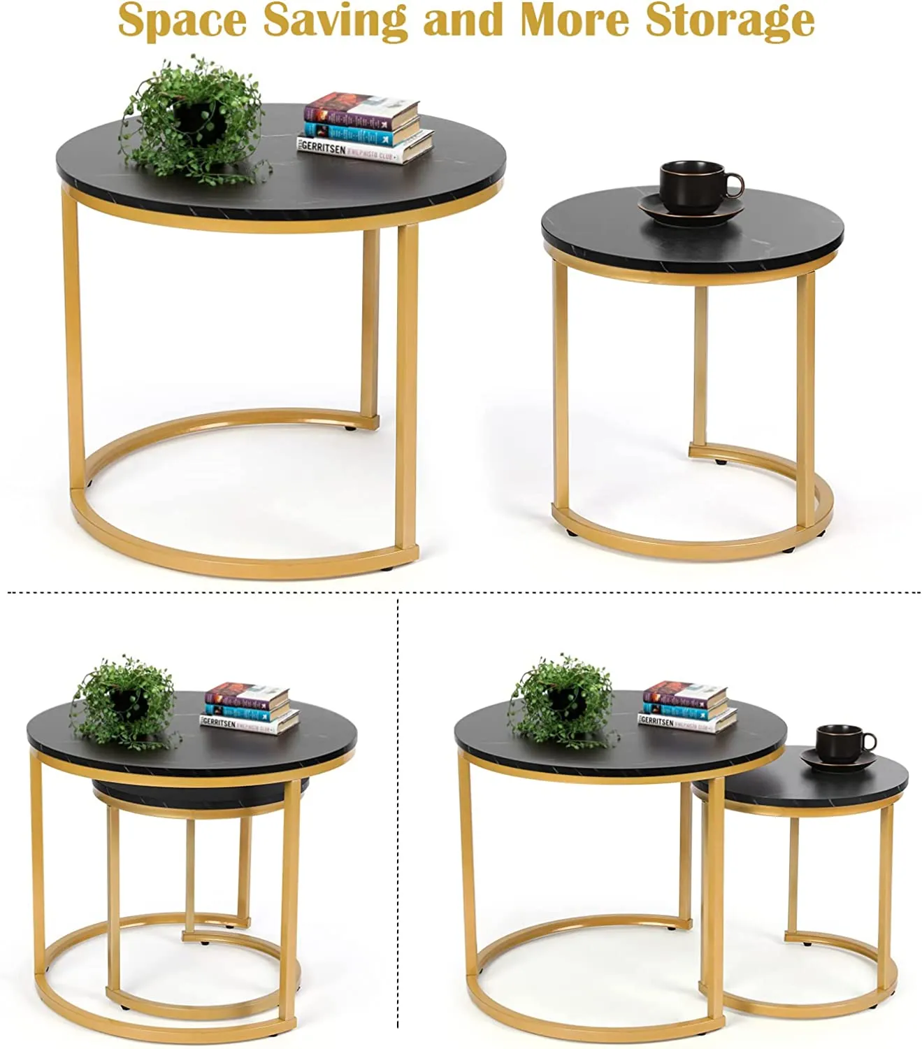 Modern Round Nesting Tables with Metal Frame (Set of 2)