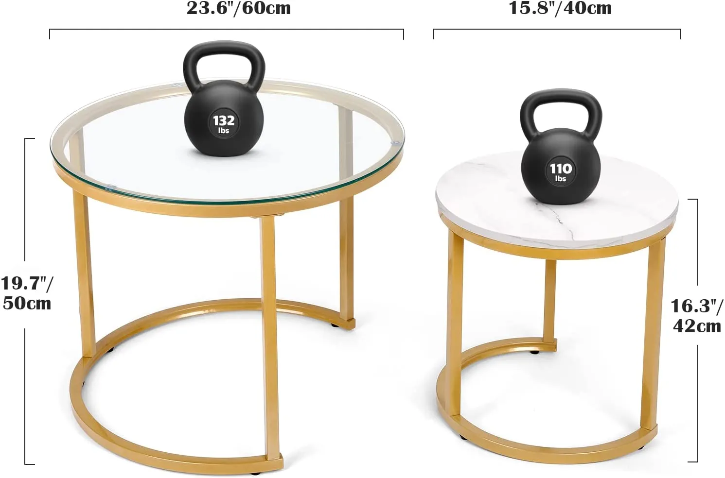 Modern Round Nesting Tables with Metal Frame (Set of 2)