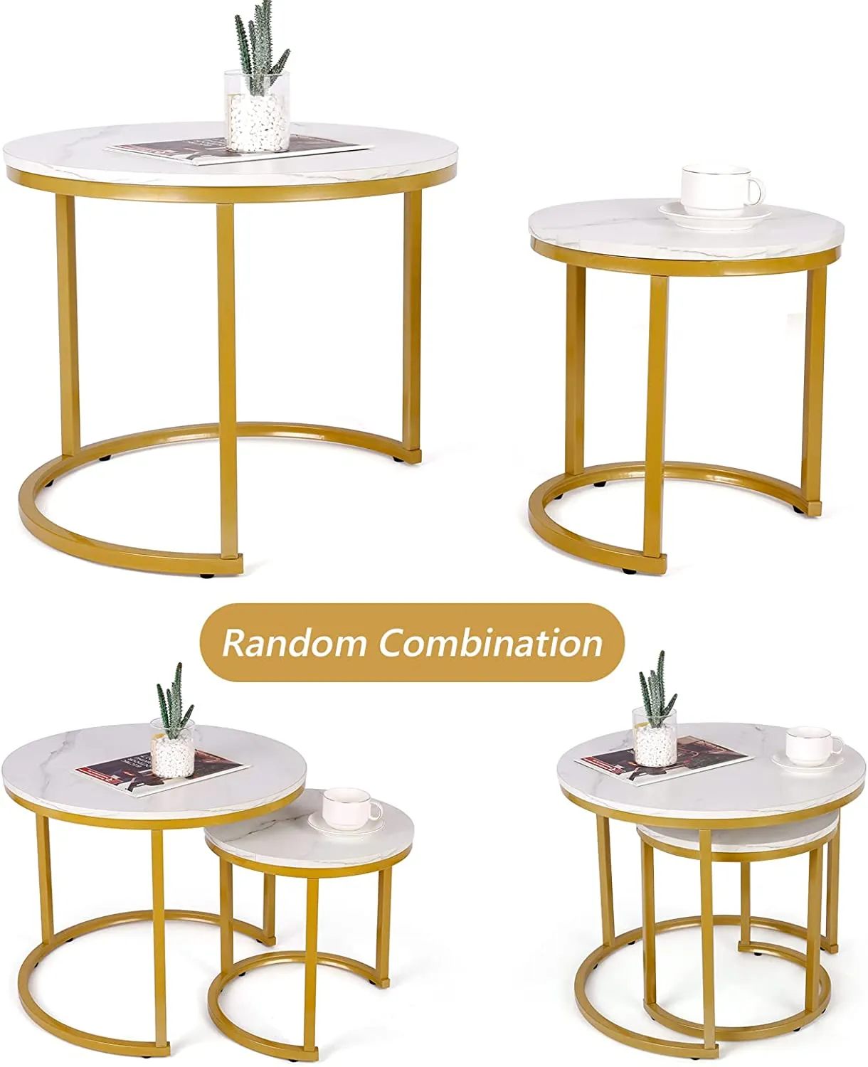 Modern Round Nesting Tables with Metal Frame (Set of 2)