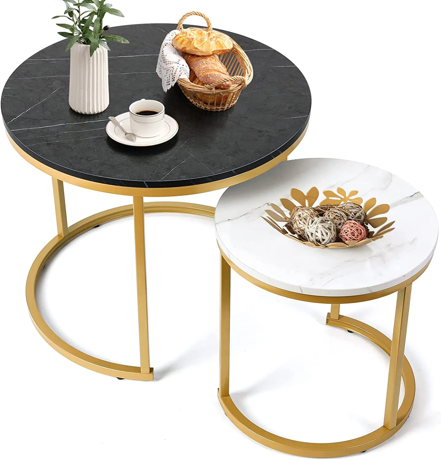 Modern Round Nesting Tables with Metal Frame (Set of 2)