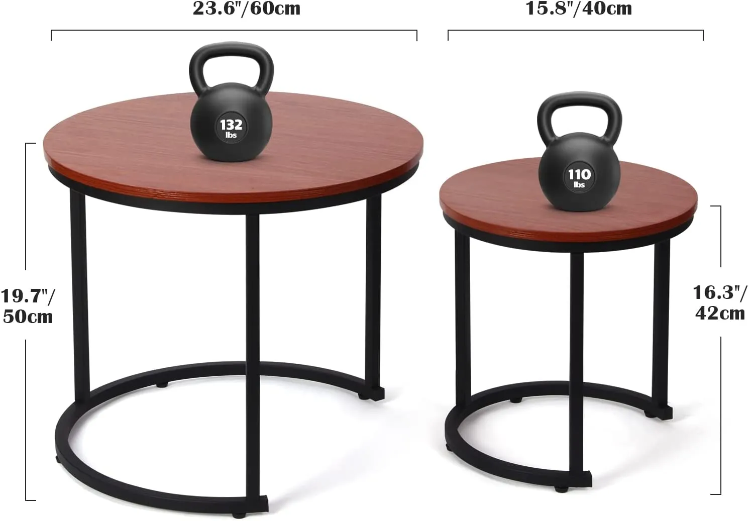 Modern Round Nesting Tables with Metal Frame (Set of 2)