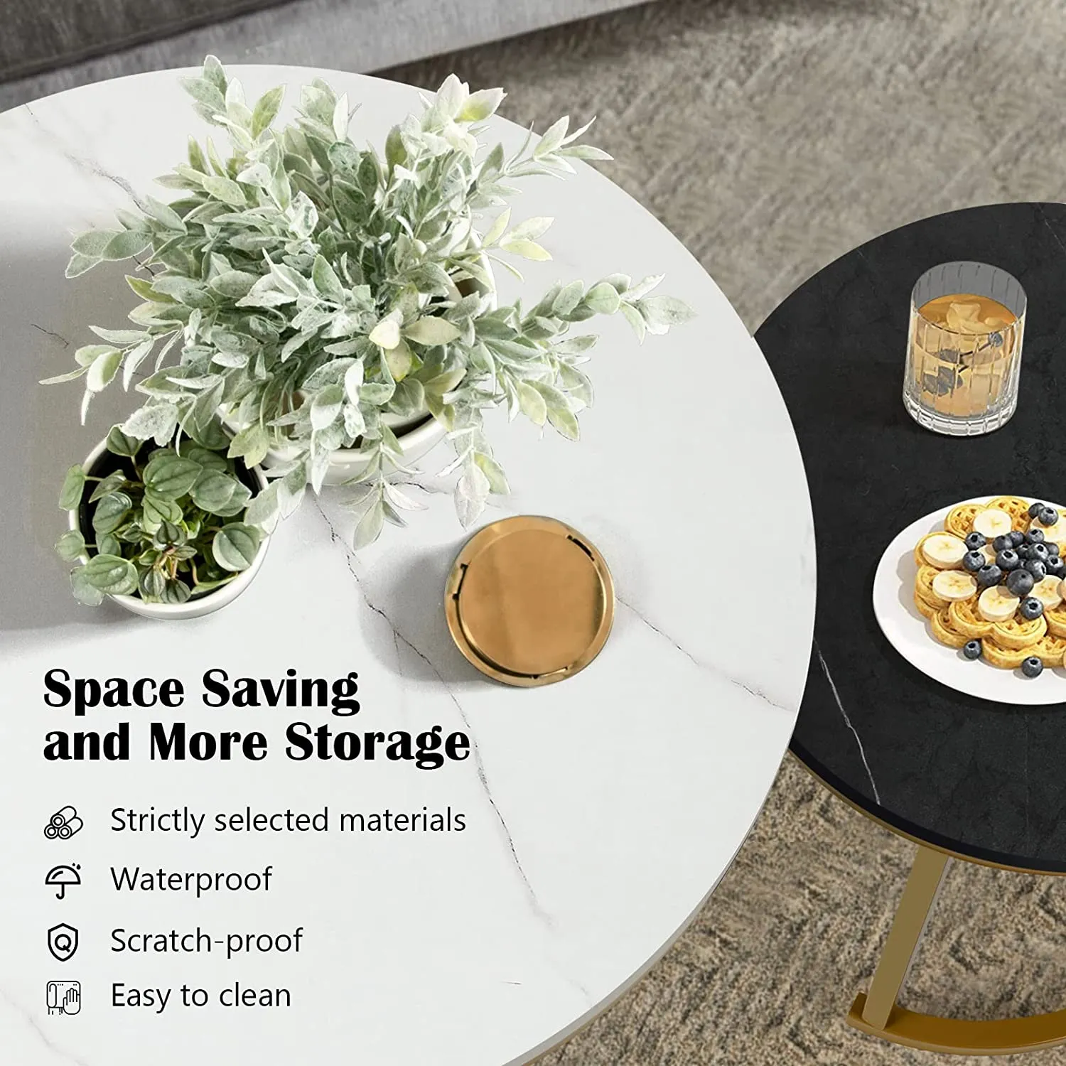 Modern Round Nesting Tables with Metal Frame (Set of 2)