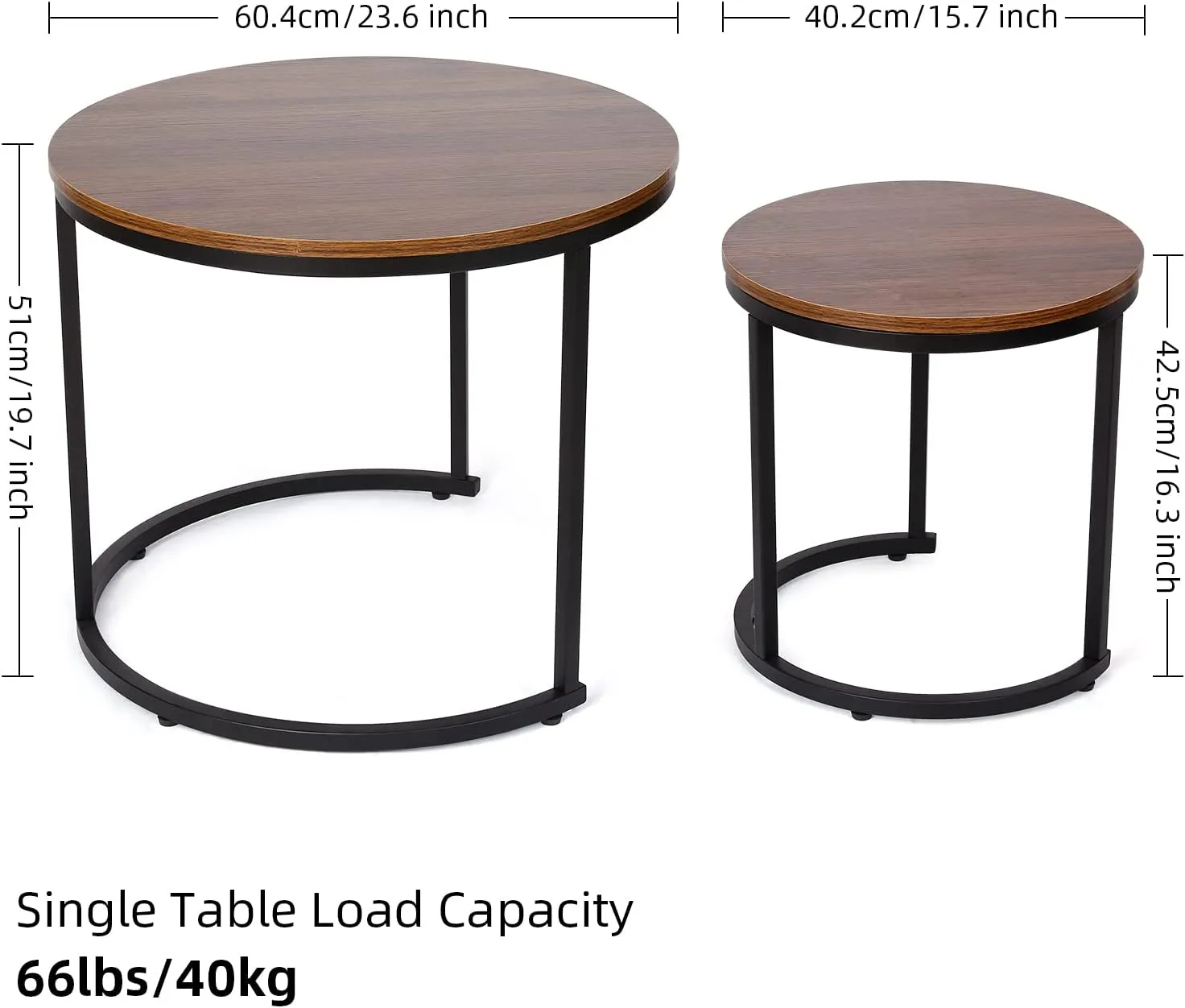 Modern Round Nesting Tables with Metal Frame (Set of 2)