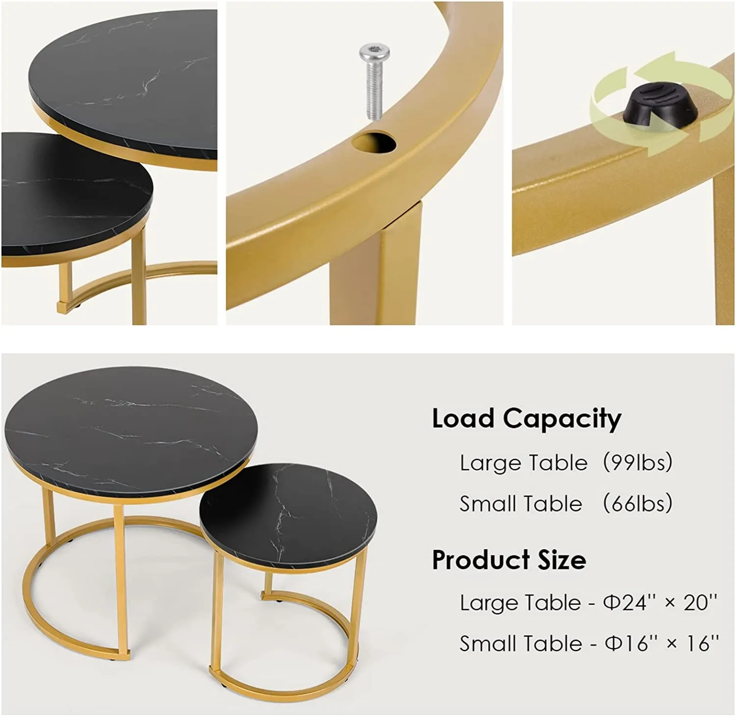 Modern Round Nesting Tables with Metal Frame (Set of 2)