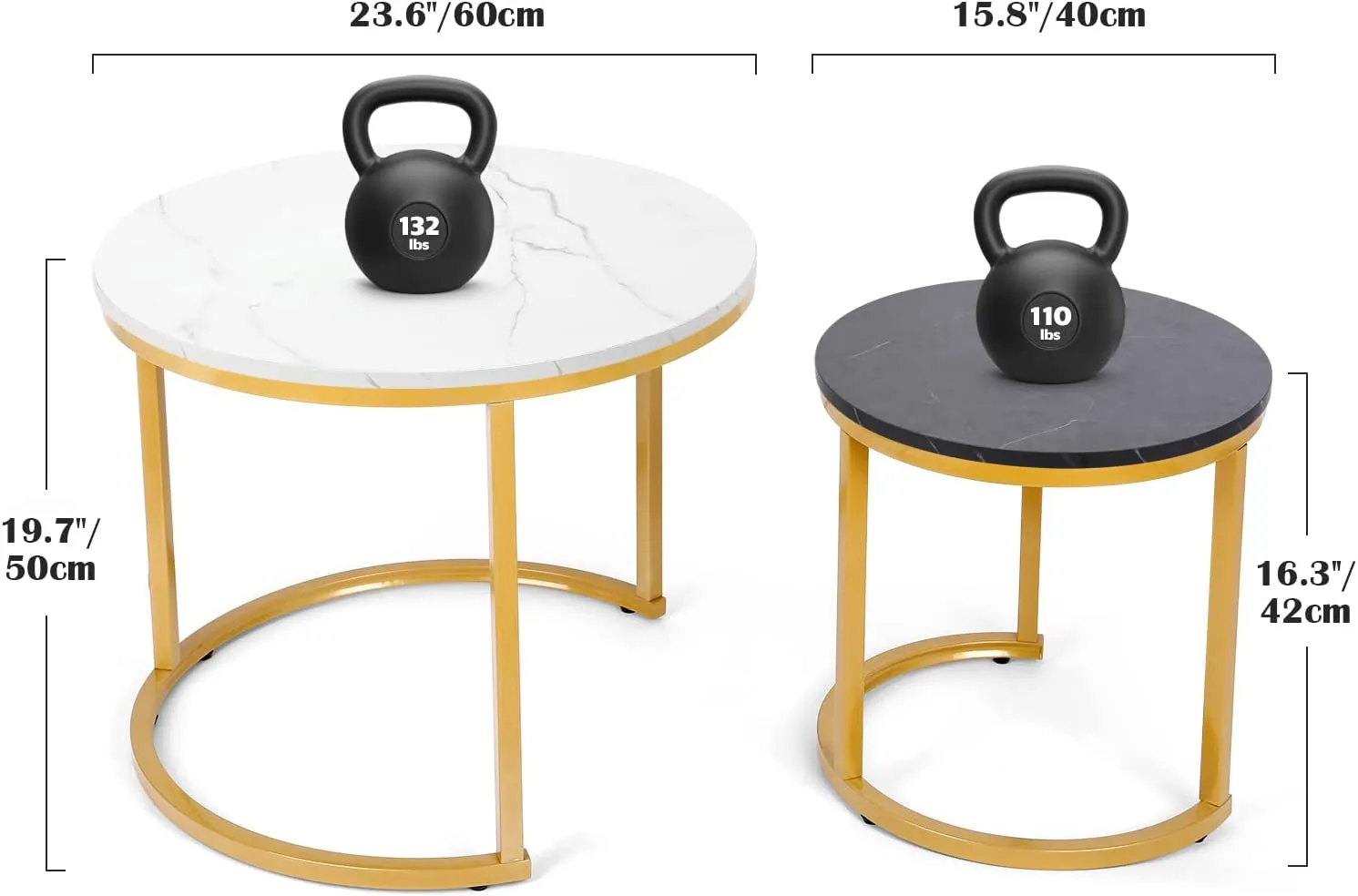 Modern Round Nesting Tables with Metal Frame (Set of 2)