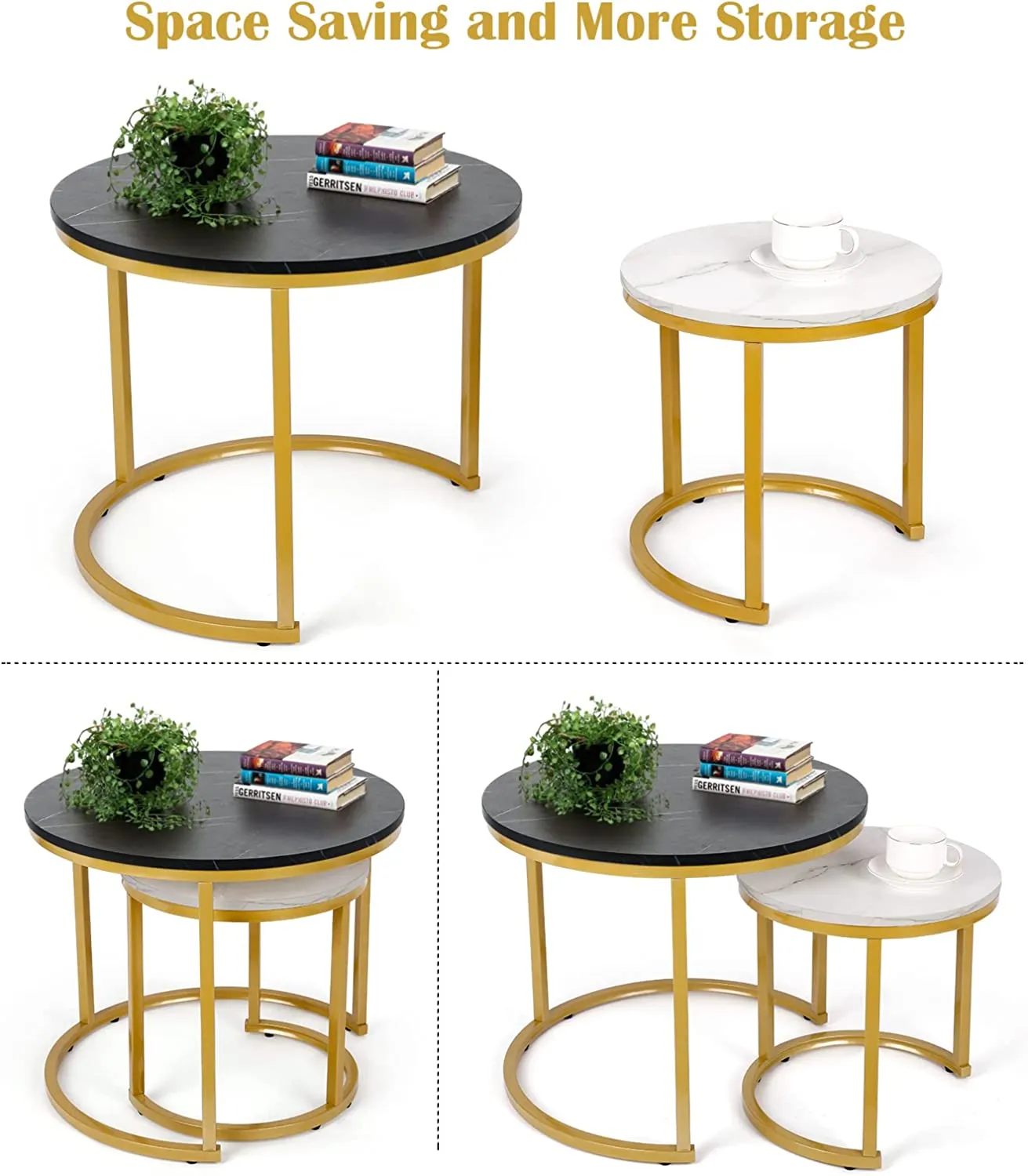 Modern Round Nesting Tables with Metal Frame (Set of 2)