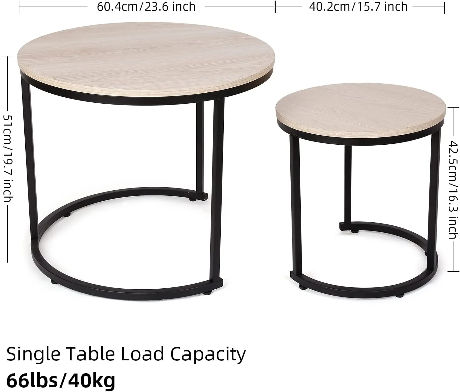 Modern Round Nesting Tables with Metal Frame (Set of 2)