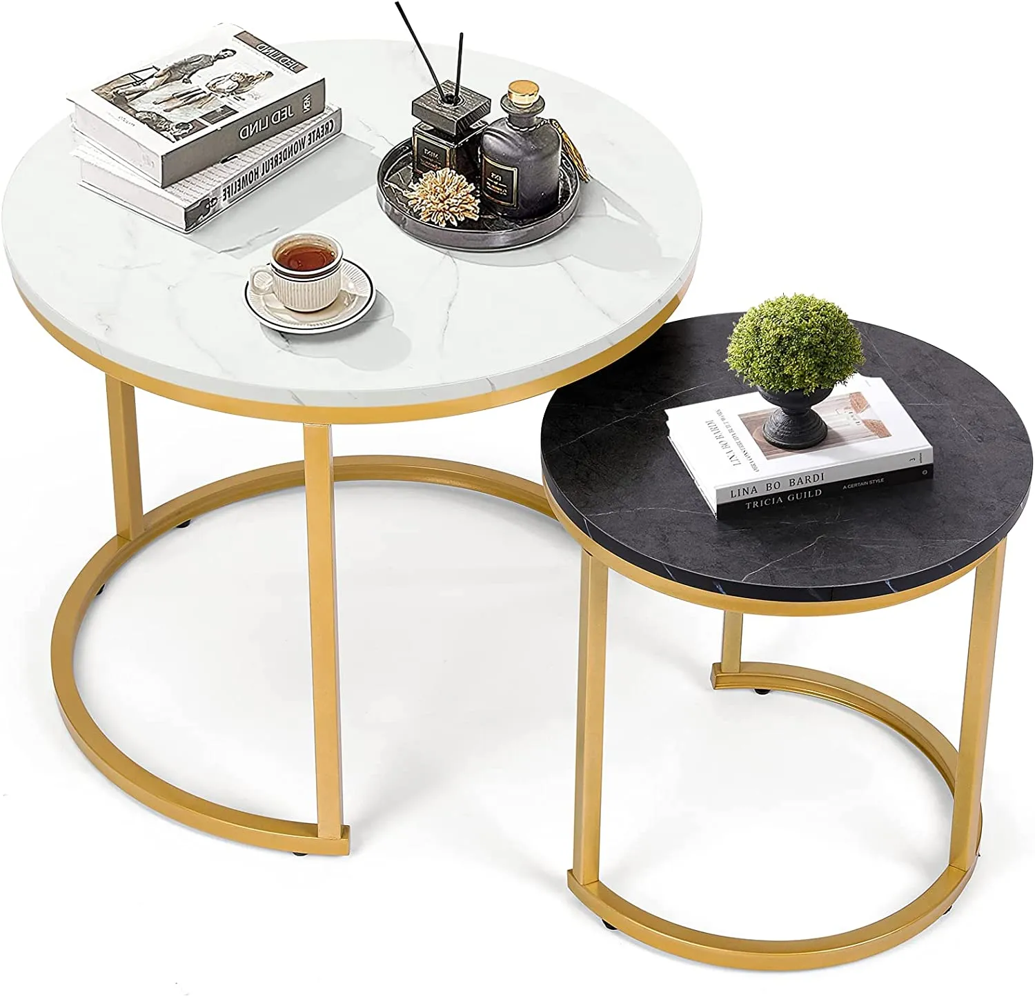 Modern Round Nesting Tables with Metal Frame (Set of 2)