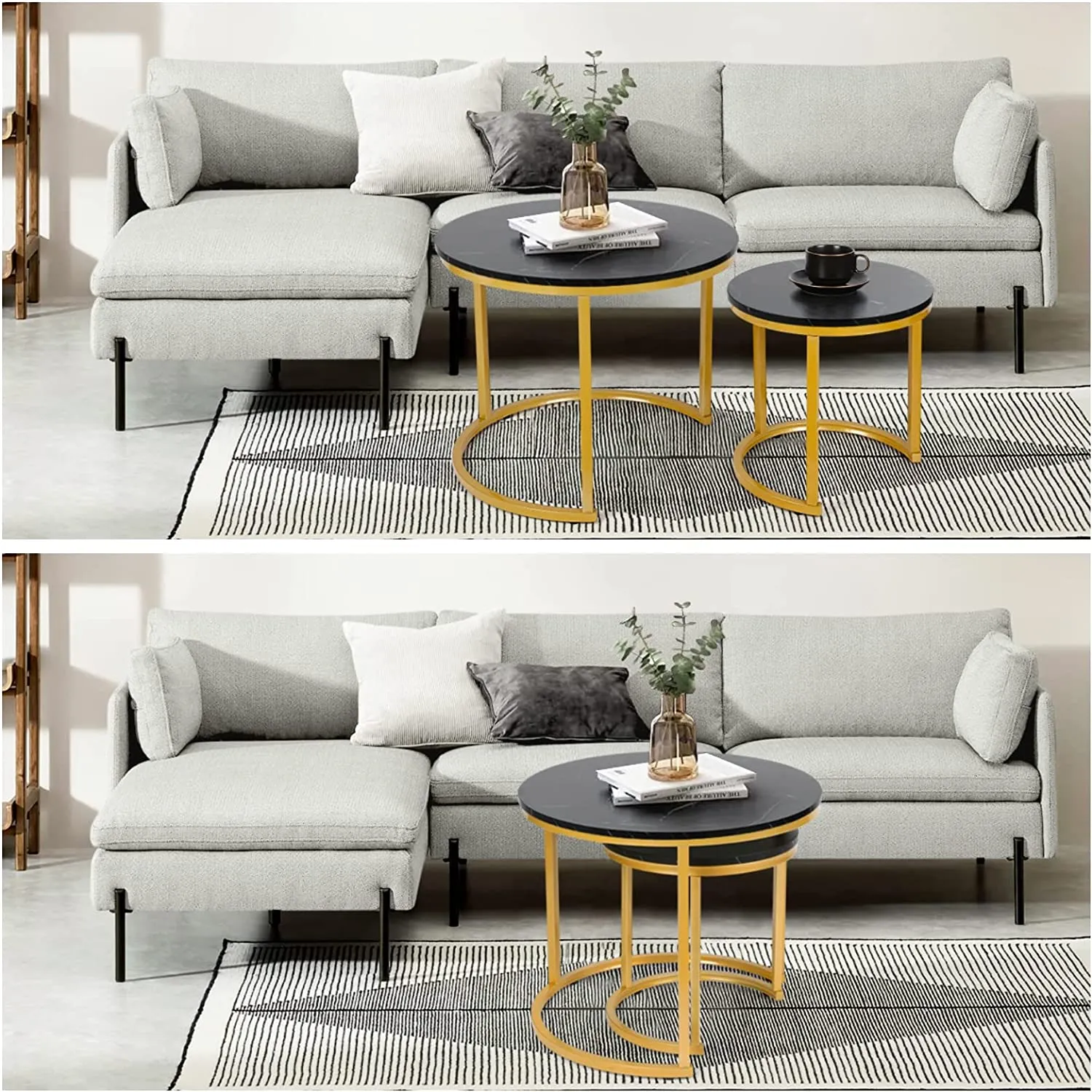 Modern Round Nesting Tables with Metal Frame (Set of 2)