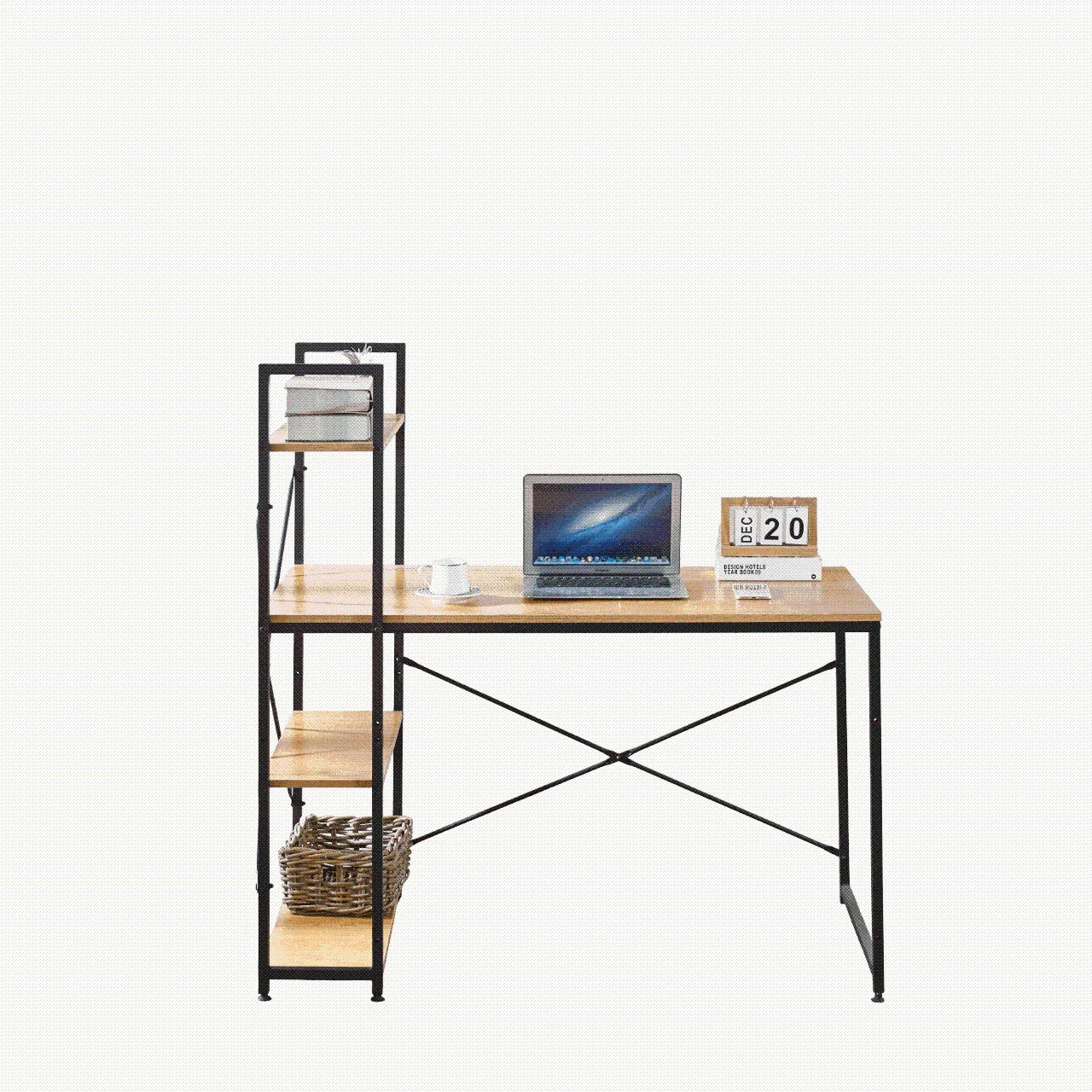 Modern Teak Computer Desk with Top Shelfing - SD-S02