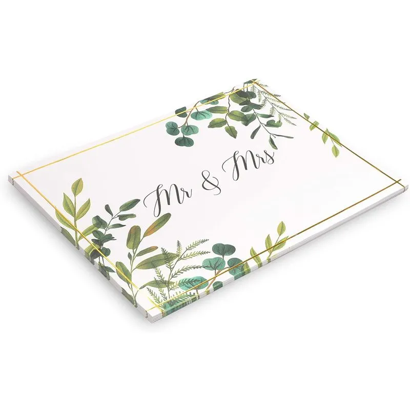 Mr and Mrs Paper Placemats for Wedding, Engagement Parties, Gold Foil, Leaves (14 x 10 in, 50 Pack)