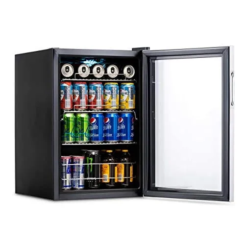 NewAir Beverage Refrigerator Cooler with 90 Can Capacity - Mini Bar Beer Fridge with Right Hinge Glass Door - Cools to 37F - AB-850 - Stainless Steel