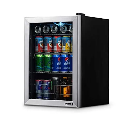 NewAir Beverage Refrigerator Cooler with 90 Can Capacity - Mini Bar Beer Fridge with Right Hinge Glass Door - Cools to 37F - AB-850 - Stainless Steel