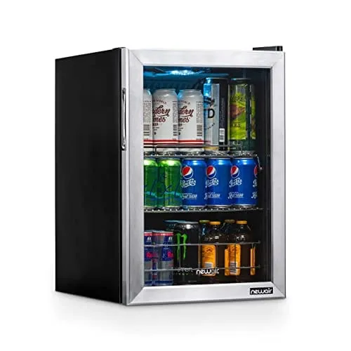 NewAir Beverage Refrigerator Cooler with 90 Can Capacity - Mini Bar Beer Fridge with Right Hinge Glass Door - Cools to 37F - AB-850 - Stainless Steel