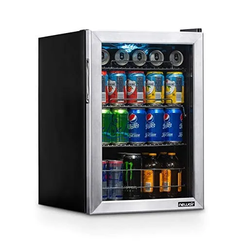 NewAir Beverage Refrigerator Cooler with 90 Can Capacity - Mini Bar Beer Fridge with Right Hinge Glass Door - Cools to 37F - AB-850 - Stainless Steel