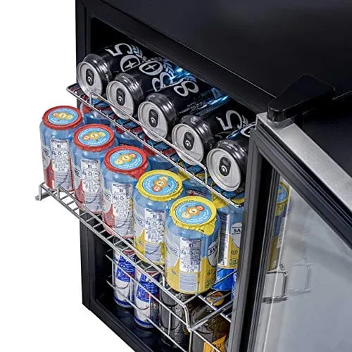 NewAir Beverage Refrigerator Cooler with 90 Can Capacity - Mini Bar Beer Fridge with Right Hinge Glass Door - Cools to 37F - AB-850 - Stainless Steel