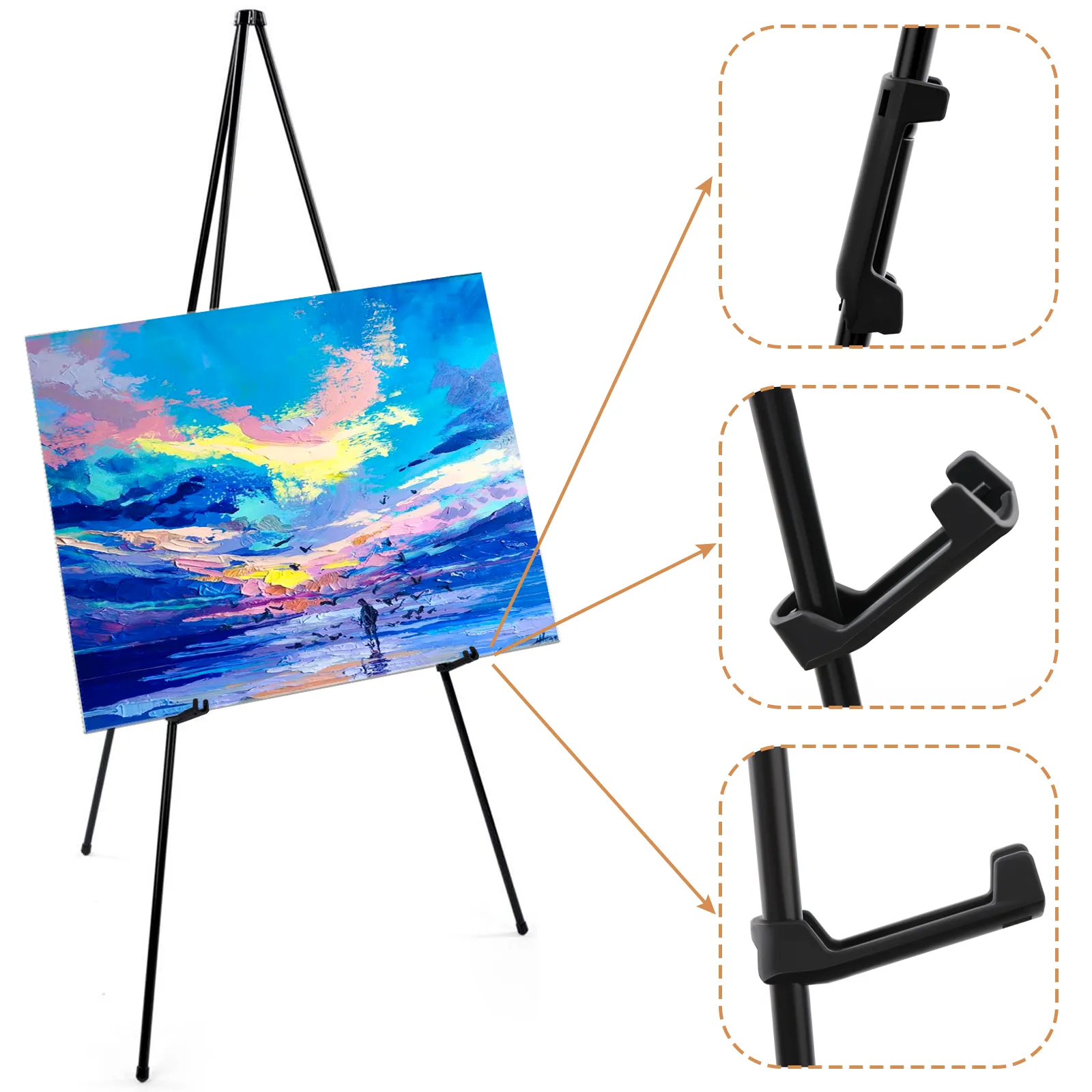 Nicpro Folding Easel for Display, 63 Inch Metal Floor Easel Stand Tripod Black Portable for Artist Poster Wedding with Carry Bag