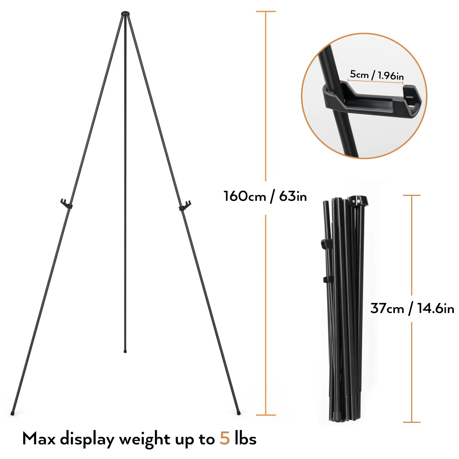 Nicpro Folding Easel for Display, 63 Inch Metal Floor Easel Stand Tripod Black Portable for Artist Poster Wedding with Carry Bag