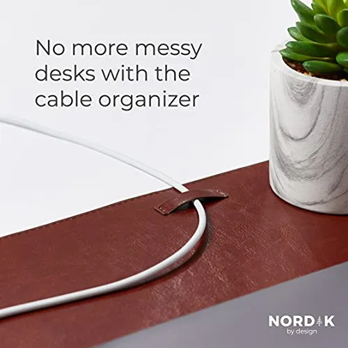 Nordik Leather Desk Mat Cable Organizer Saddle Brown 35 X 17 inch Premium Extended Mouse Mat for Home Office Accessories