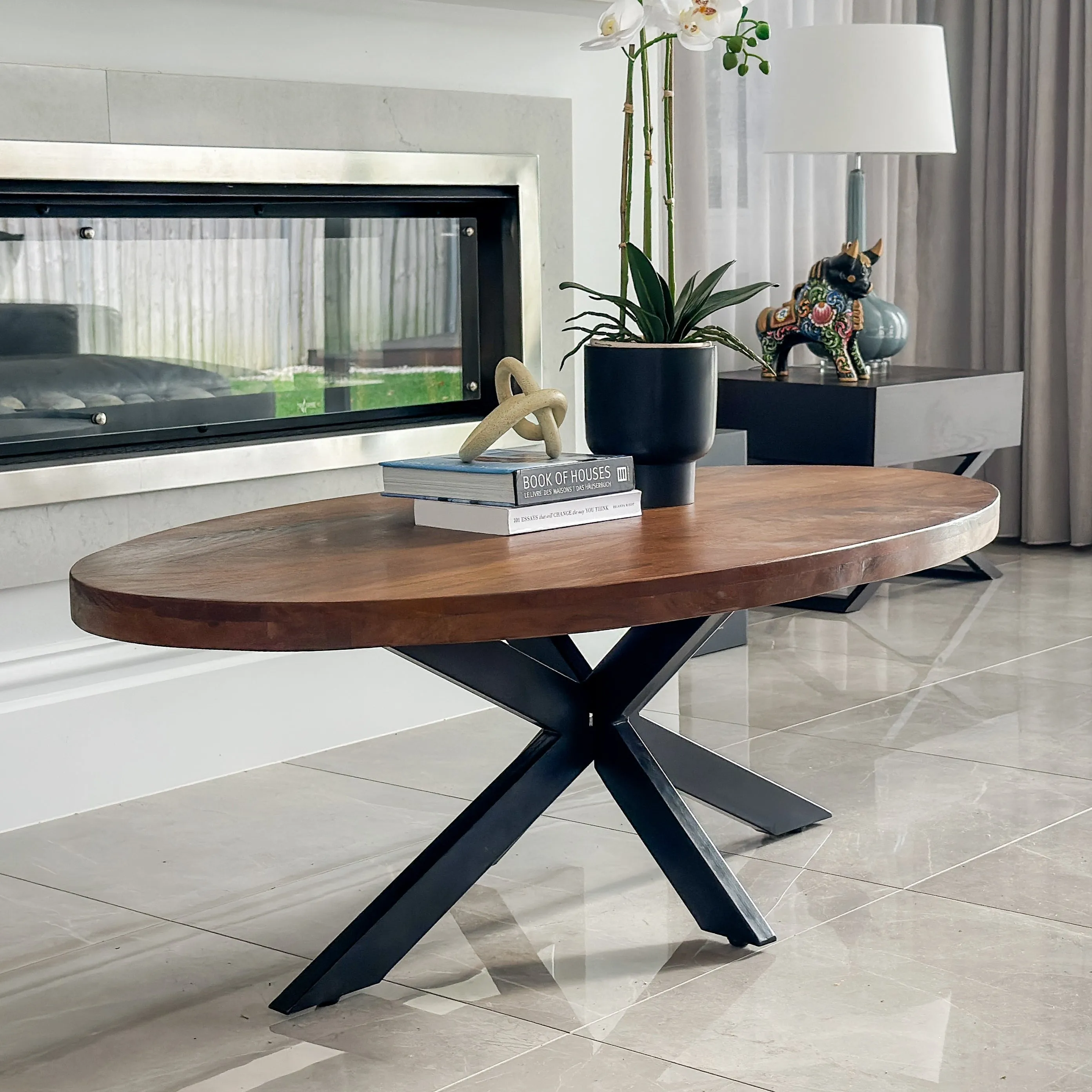 Nova Walnut Finish 130 CM Wooden Oval Coffee Table