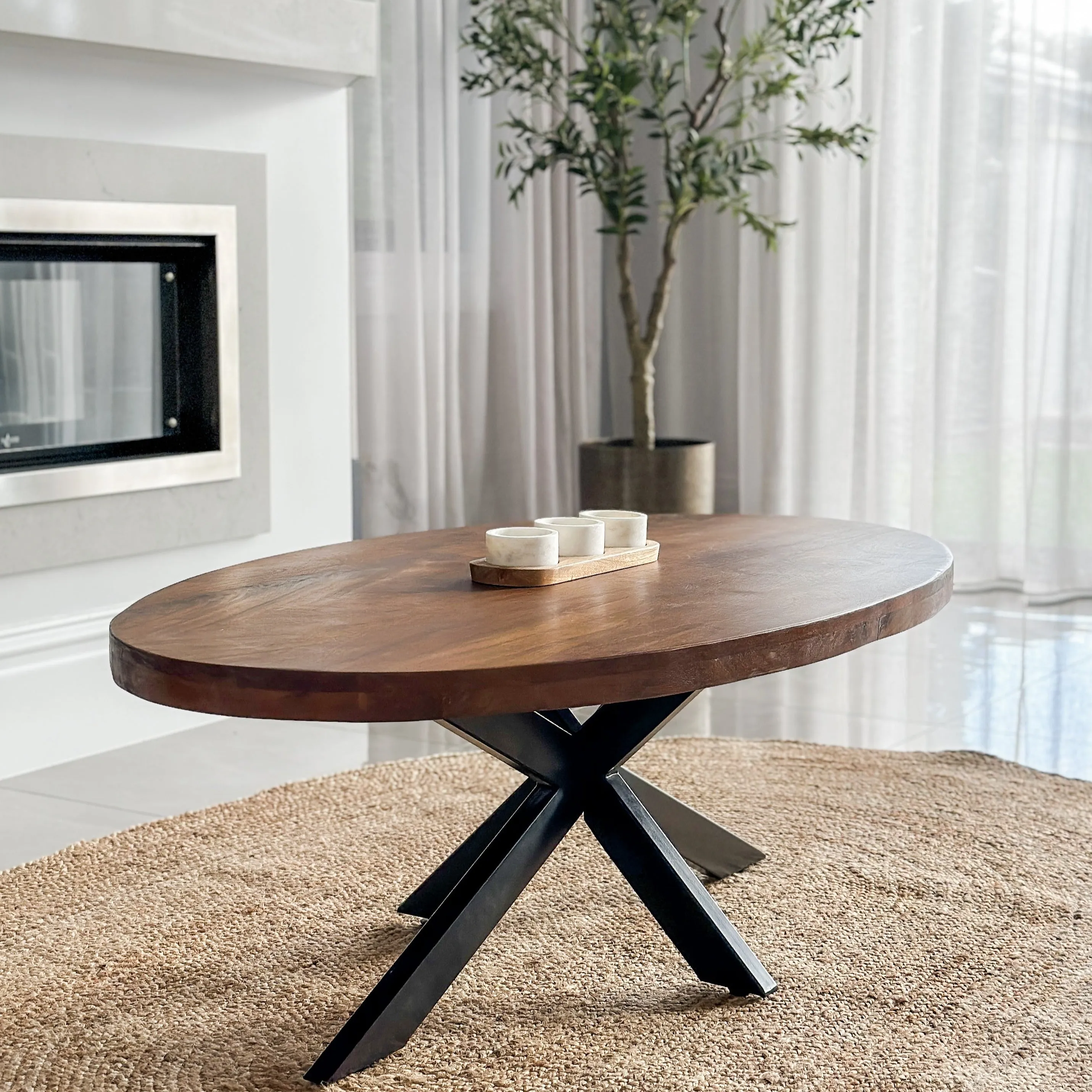 Nova Walnut Finish 130 CM Wooden Oval Coffee Table