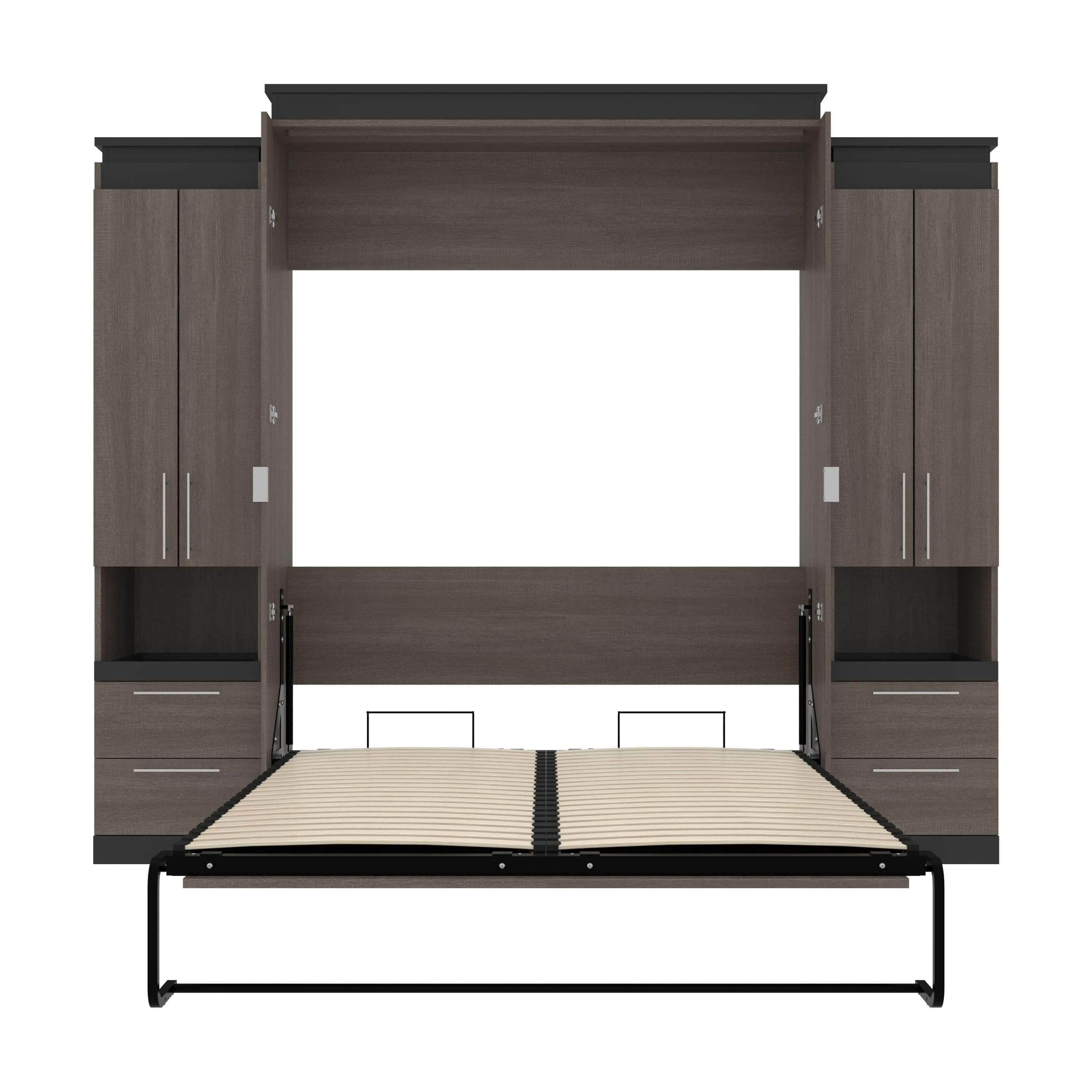 Orion 104"W Queen Murphy Wall Bed with 2 Storage Cabinets and Pull-Out Shelves - Available in 2 Colours