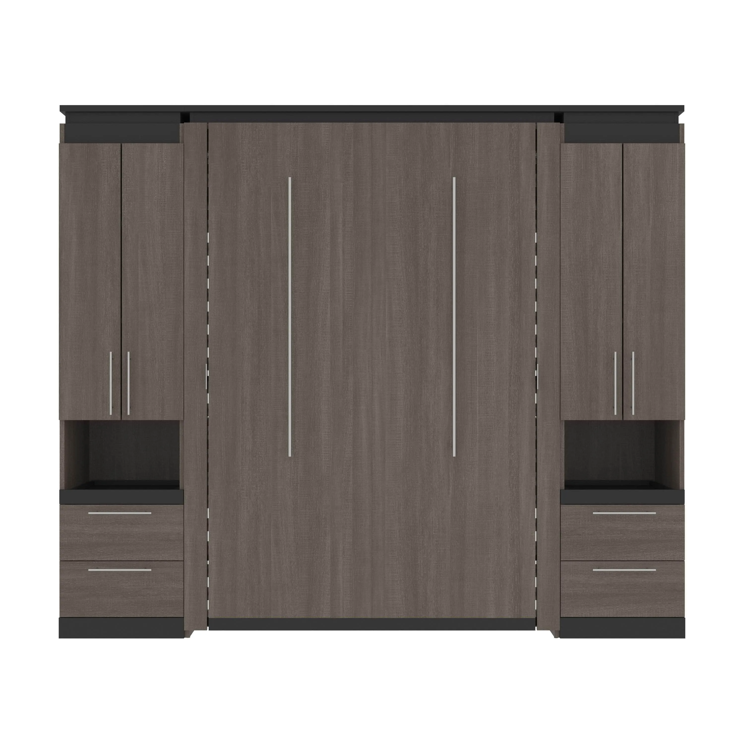 Orion 98"W Full Murphy Wall Bed with 2 Storage Cabinets and Pull-Out Shelves - Available in 2 Colours