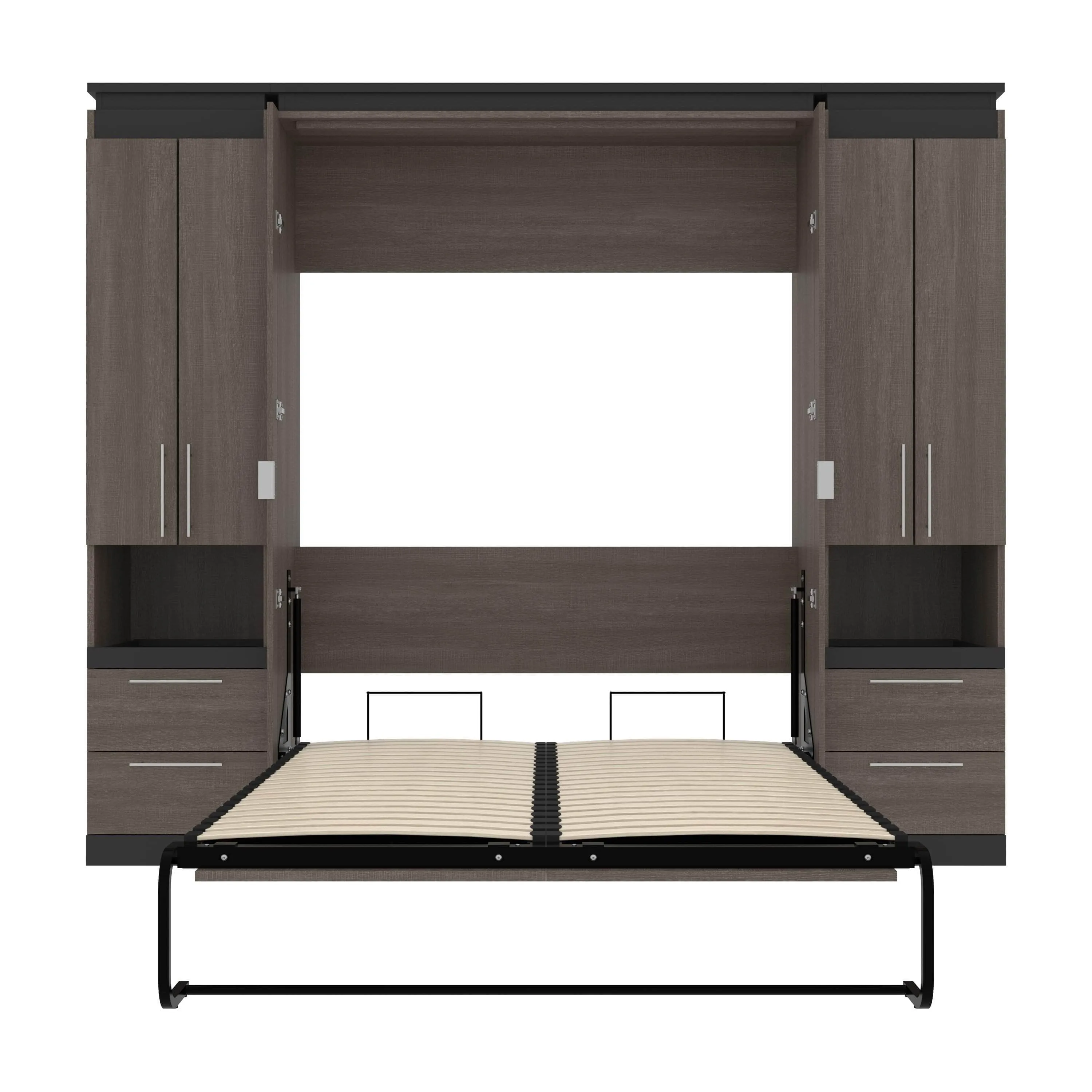 Orion 98"W Full Murphy Wall Bed with 2 Storage Cabinets and Pull-Out Shelves - Available in 2 Colours