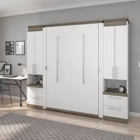 Orion 98"W Full Murphy Wall Bed with 2 Storage Cabinets and Pull-Out Shelves - Available in 2 Colours