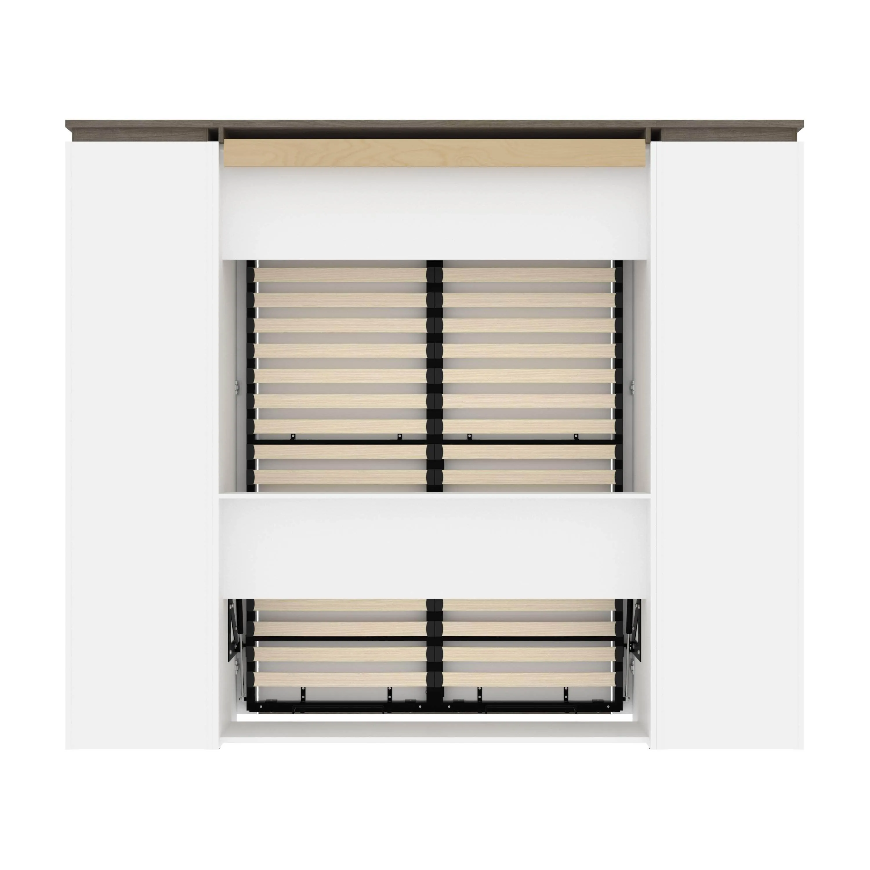 Orion 98"W Full Murphy Wall Bed with 2 Storage Cabinets and Pull-Out Shelves - Available in 2 Colours