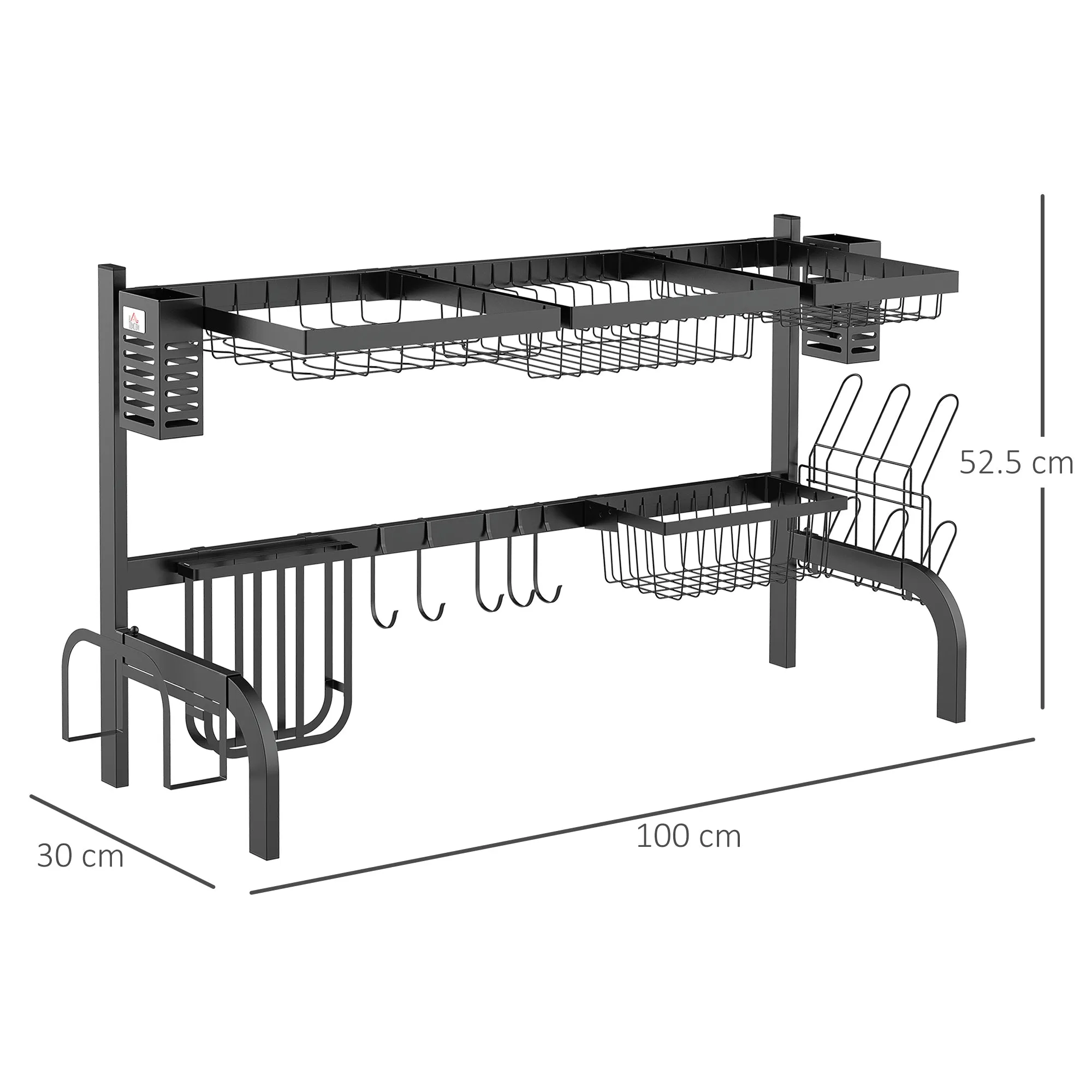 Over The Sink Dish Drainer Rack, 2 Tier Dish Rack for Kitchen, Black