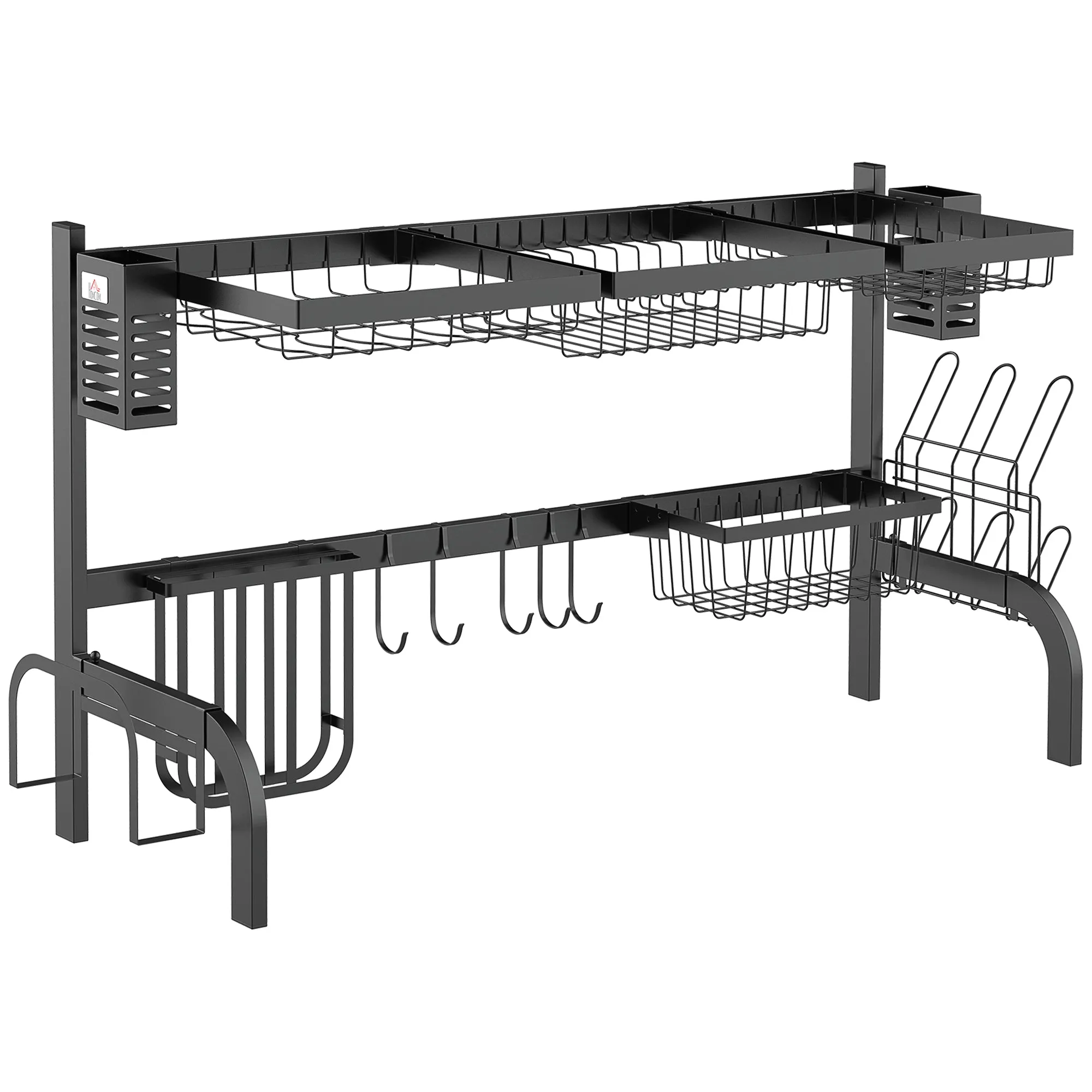 Over The Sink Dish Drainer Rack, 2 Tier Dish Rack for Kitchen, Black