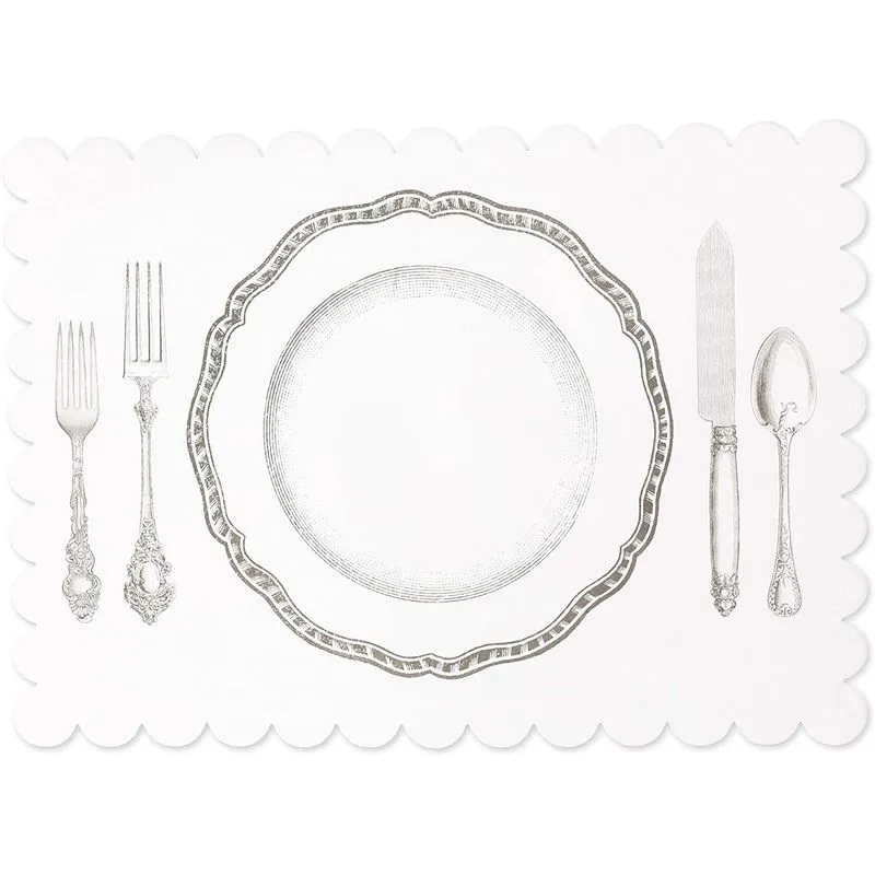 Paper Placemats for Table, White Mats with Scalloped Edge (14 x 10 in, 100 Pack)