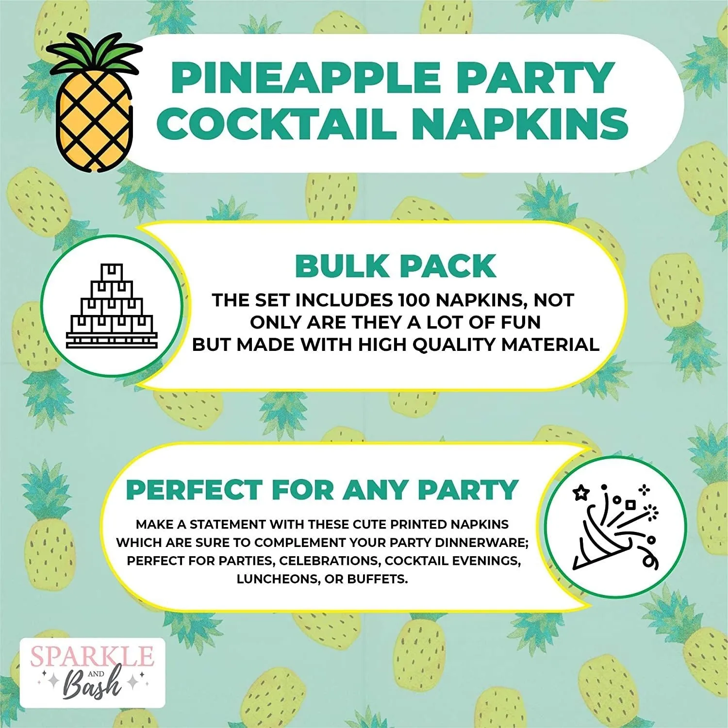 Pineapple Party Cocktail Napkins (5 In, 100 Pack)